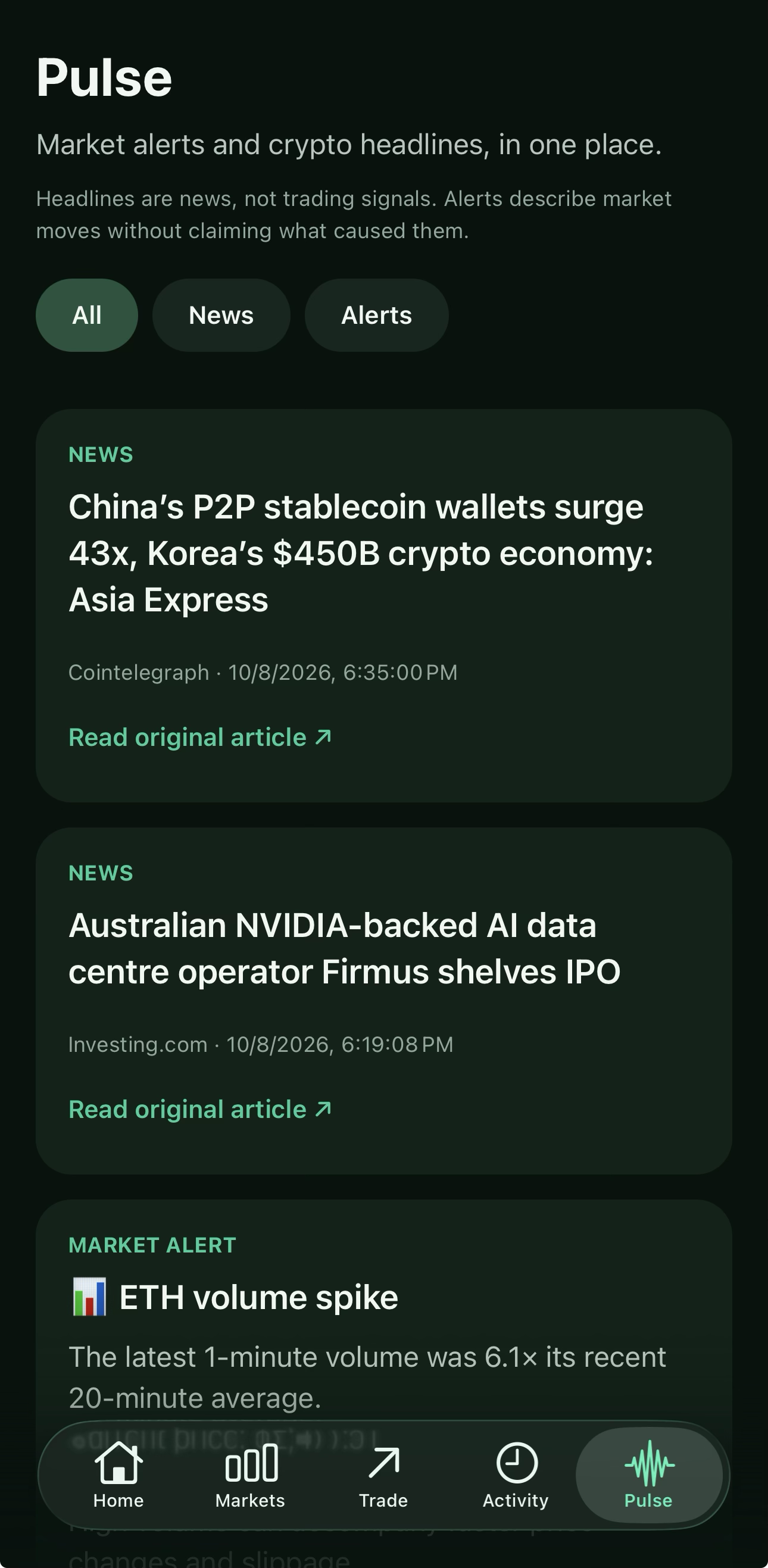 Actual Guardian iOS Pulse news and market alerts screenshot